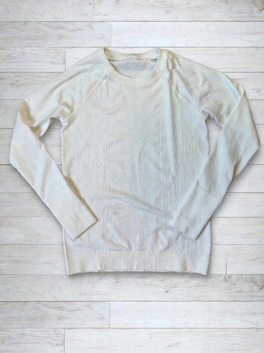 lululemon Ribbed Knit Crewneck Long Sleeve Top Ivory Cream Size 6